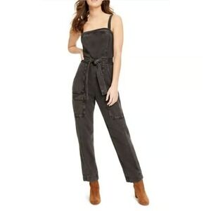 Free People Women's Washed Black Go West Utility Denim Jumpsuit Size M